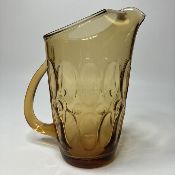 Vtg Amber Glass Pitcher Fostoria Mesa approx 7.5" tall - Picture 3 of 11